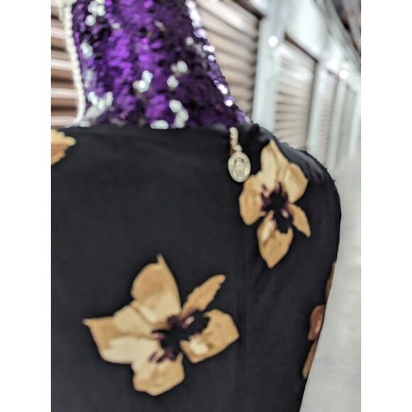 Black with Gold Floral Print Culotte Jumpsuit - Tommy Hilfiger Size 8 - Picture 4 of 8